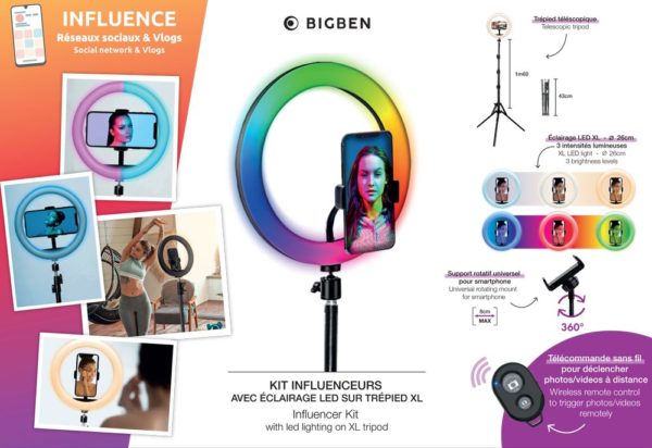 Influence Rouge Kit Kit Influence XL anneau 26cm avec trépied 1,6m et télécommande ...