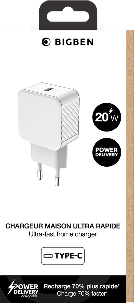 Chargeur secteur BIGBEN 20W USB-C Power Delivery www.infinytech-reunion.re