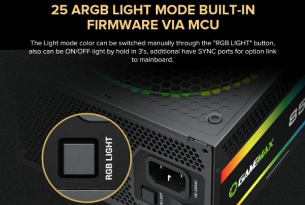 Alimentation ATX Modulaire RGB 850W Pro 80+Gold Noir - GAMEMAX