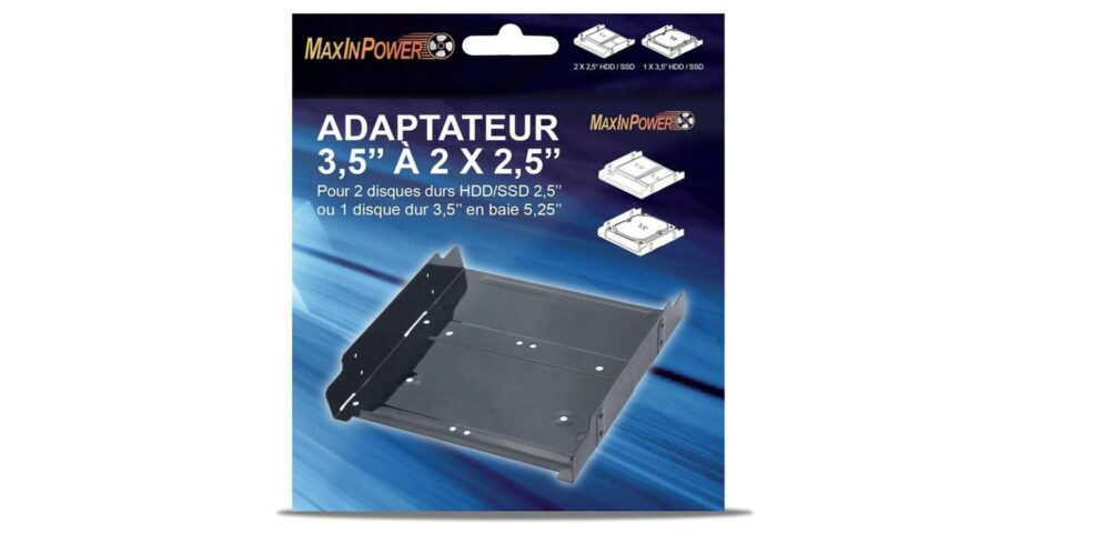 Berceau MAXINPOWER pour 2 disques 2.5 dans baie 5.25 pouce Berceau MAXINPOWER pour 2 disques 2.5 dans baie 5.25 pouce