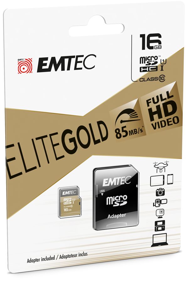 Carte micro SDHC EMTEC UHS-I 16Go Elite Gold www.infinytech-reunion.re
