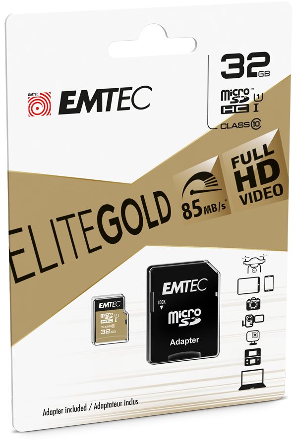 Carte micro SDHC EMTEC UHS-I 32Go Elite Gold www.infinytech-reunion.re