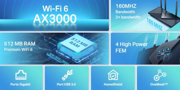 Routeur Wi-Fi 6 TP-LINK Archer AX55 Dual Band AX3000 Routeur Wi-Fi 6 TP-LINK Archer AX55 Dual Band AX3000