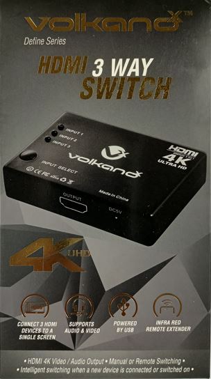 Switch HDMI VOLKANO VK-20211-BK 3 entrées 1 sortie www.infinytech-reunion.re