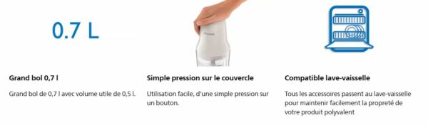 Hachoir compact PHILIPS Collection Daily HR1393/00 Hachoir compact PHILIPS Collection Daily HR1393/00